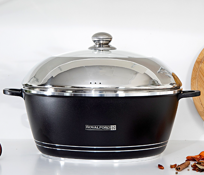 Royalford RF8617 40CM Classic Die-Cast Aluminum Casserole - Black & Stainless Steel - Zoom Image 1