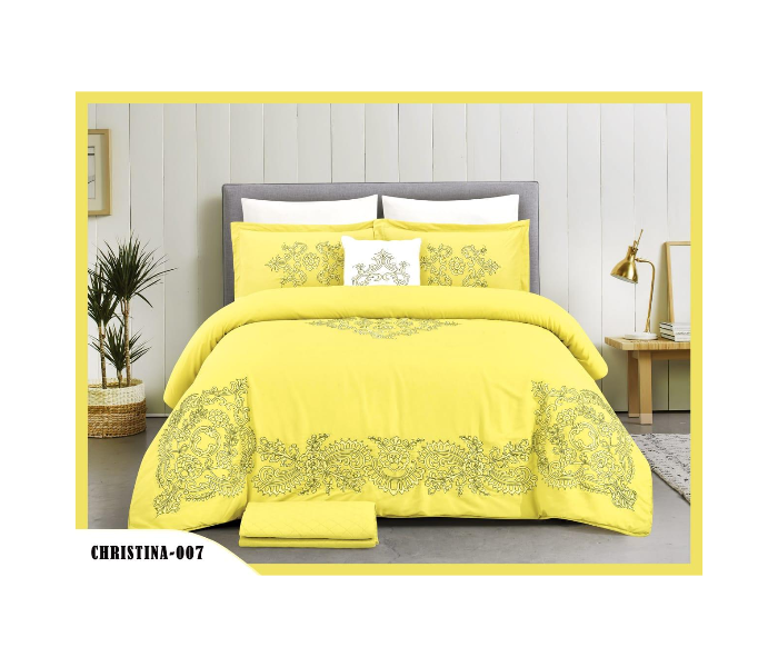 Unique Home 6 Pieces Decorative Embroidery King Comforter - Yellow - Zoom Image