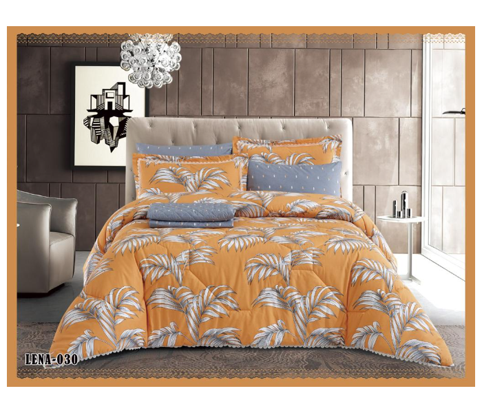 Dual Faces Leaf Design King Size Two Sided Cotton Comforter Set - Orange - Zoom Image