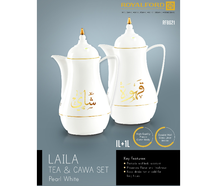 Royalford RF8621 2 Pieces Laila Flask - 1 Litre, White Pearl - Zoom Image 4