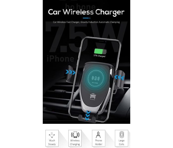 Car Mobile Holder with Fast Wireless Automatic Charging for all Qi certified Mobiles- Black - Zoom Image 6