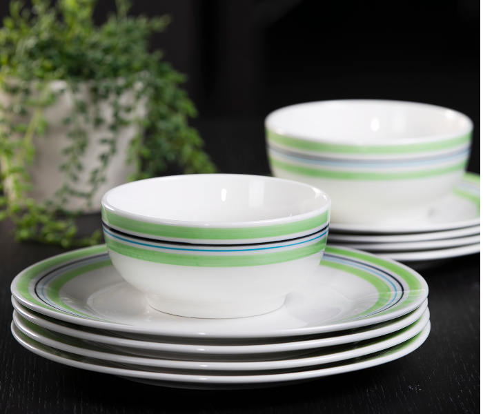 Royalford RFU9109 12 Pieces Porcelain Dinner Set - Green & White - Zoom Image 1