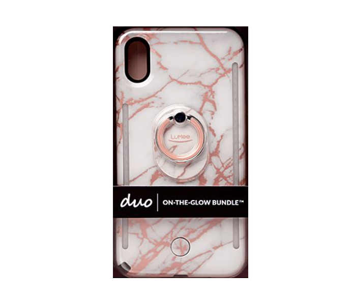 Lumee Duo Ring Gift Set for iPhone X - Metallic Rose White Marble - Zoom Image