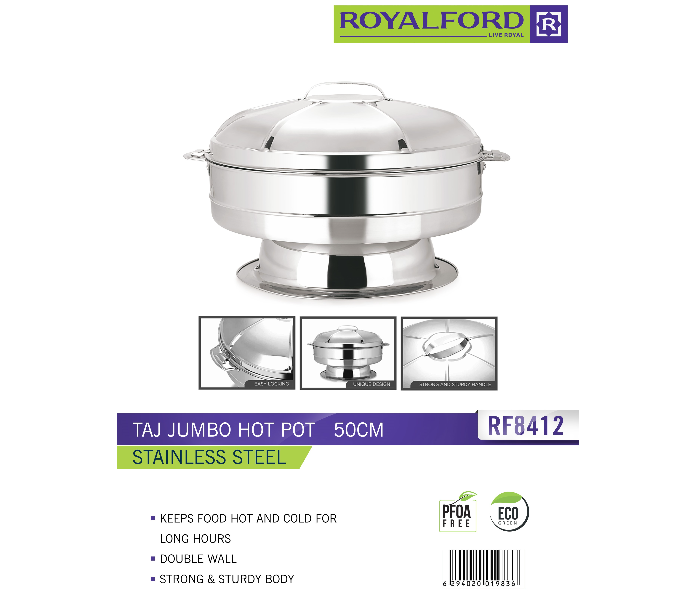 Royalford RF8412 50 CM Stainless Steel Taj Jumbo Hot Pot - Silver - Zoom Image 3