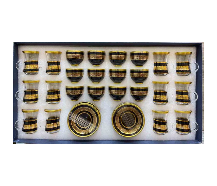 Classic Arabic 24 Pieces Set With 12 Saucers - Black and Gold - Zoom Image