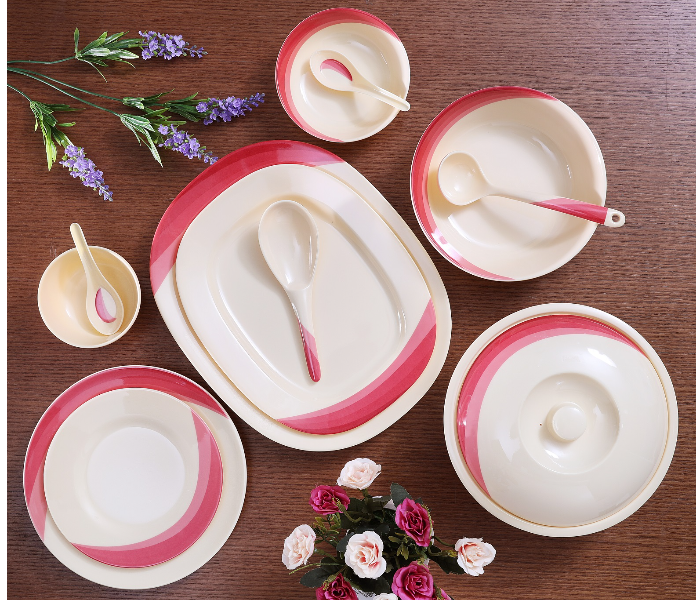 Royalford RF8102  64 Pieces Ribble Designed Melamine Ware Dinner Set - Ivory & Orange - Zoom Image 2