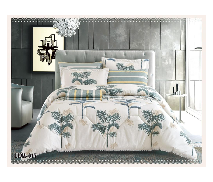 Dual Faces Leaf Design King Size Two Sided Cotton Comforter Set - White and Grey - Zoom Image