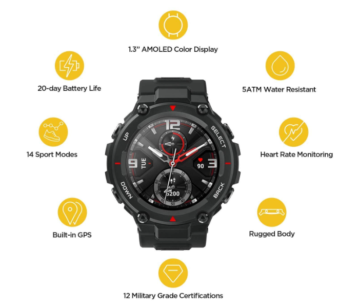 Amazfit T-Rex Water Resistant Smart Watch - Rock Black - Zoom Image 2