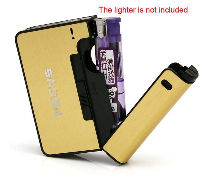 Focus Automatic Ejection Cigarette Case and Lighter - Gold - Zoom Image 1