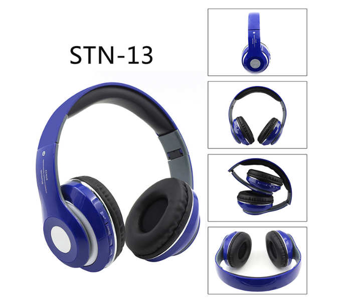 STN-13 Head-Mounted Wireless Bluetooth 4.1 Noise Canceling Headphones And Microphone with Fm and TF card Slot with All Smartphones - Blue - Zoom Image 1