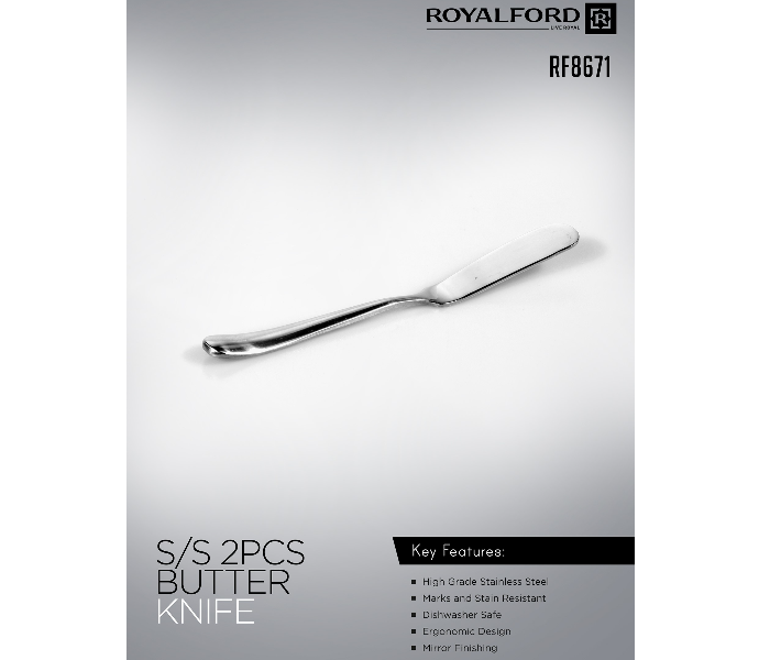 Royalford RF8671 2 Pieces Stainless Steel Butter Knife Set - Silver - Zoom Image 5