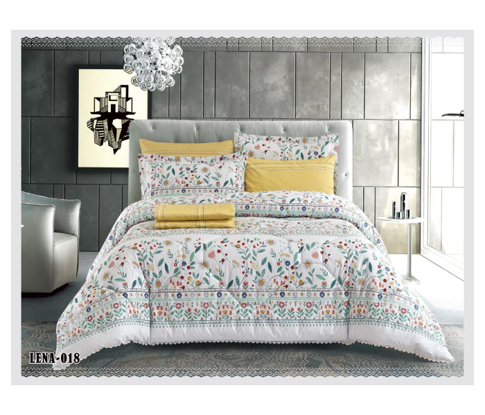 Dual Faces Leaf Design King Size Two Sided Cotton Comforter Set - White and Yelow - Zoom Image