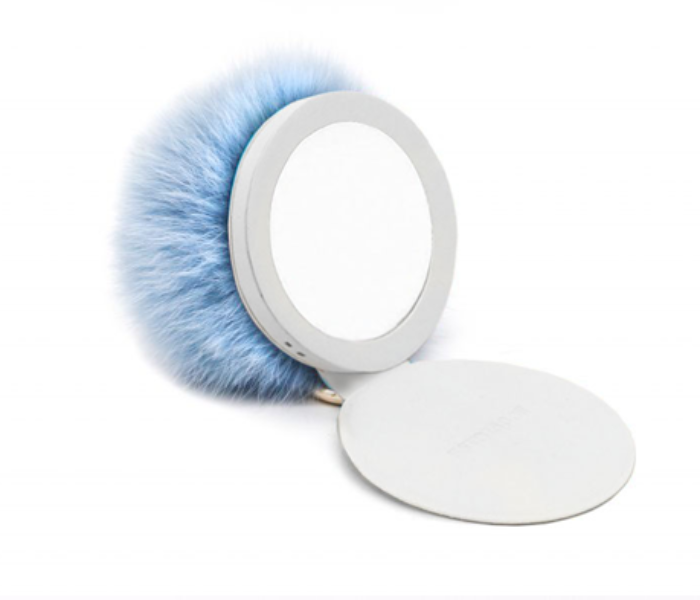 Power Pom Pom Fur Bag Charm and Portable Charger 2000mAh - Faux Sky Blue - Zoom Image