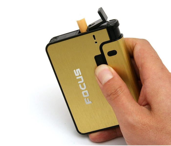 Focus Automatic Ejection Cigarette Case and Lighter - Gold - Zoom Image 4