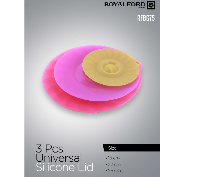 Royalford RF8675 3 Pieces Universal Silicone Lid - Pink, Yellow & Purple - Zoom Image 4