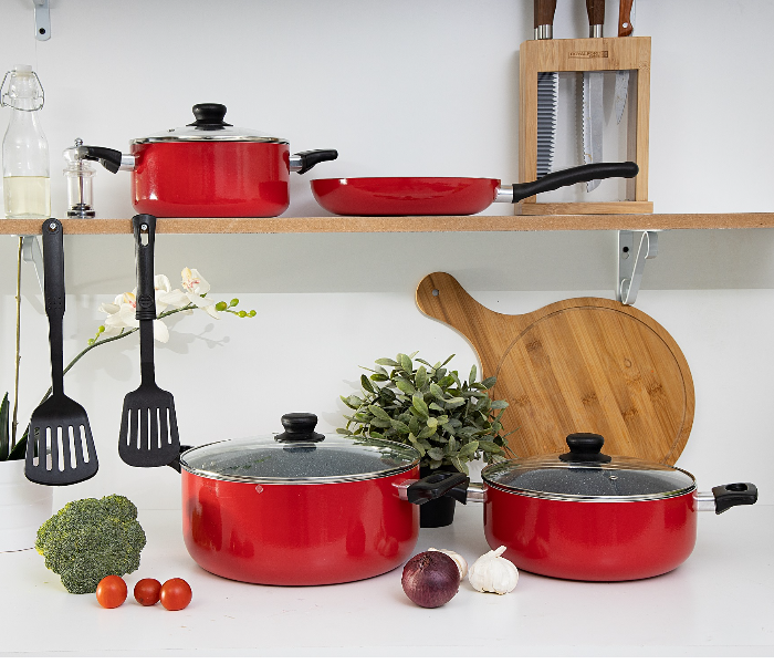 Royalford RF9504 9 Pieces Marble Coated Cookware Set - Red - Zoom Image 2