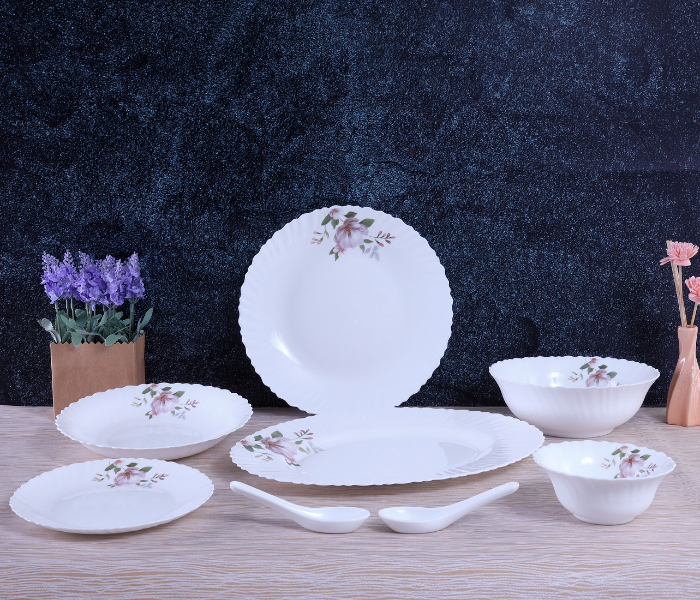 Royalford RF8985 34 Pieces Opal Ware Dinnerware Sets - White - Zoom Image 1