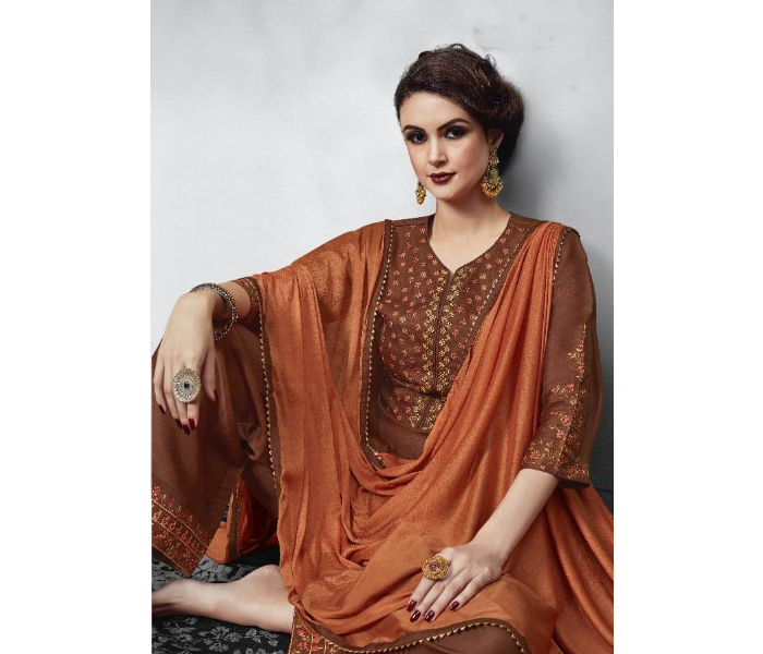 Semi Casual N1012 Party Wear Fully Stitched Silk Top Bottom and Dupatta -Brown - Zoom Image 1