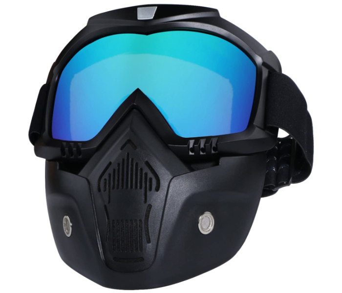 Full Face Safety Mask with Detachable Goggles for Cycling and Scooter - Blue Lens - Zoom Image 1