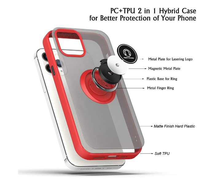 Silicone Soft Edge Mobile Case with Metal Finger Ring Holder Stand for Apple iPhone 12 and 12 Pro - Blue - Zoom Image 1