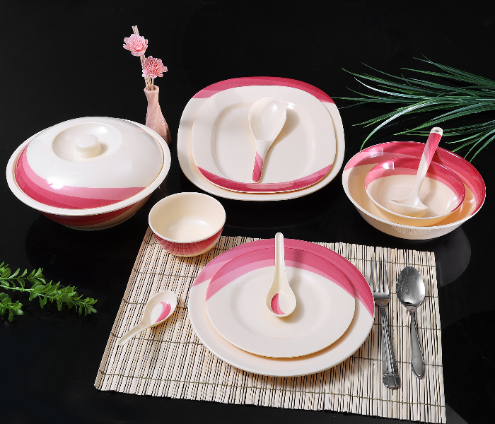 Royalford RF8102  64 Pieces Ribble Designed Melamine Ware Dinner Set - Ivory & Orange - Zoom Image 3