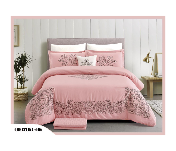 Unique Home 6 Pieces Decorative Embroidery King Comforter - Pink - Zoom Image