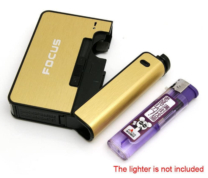 Focus Automatic Ejection Cigarette Case and Lighter - Gold - Zoom Image 2