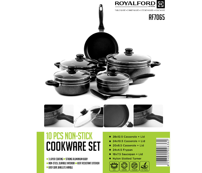 Royalford RF7065 10 Pieces Non-stick Cookware Set - Black & Grey - Zoom Image 4