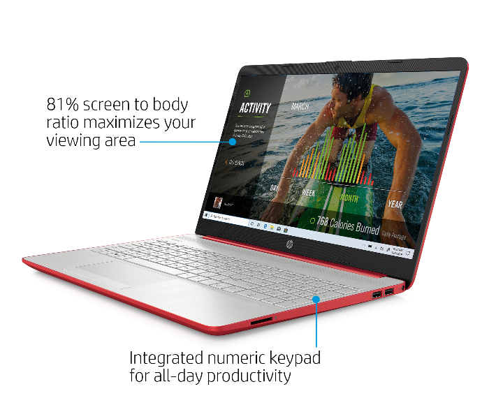 HP 15-DW1081WM 15.6 Inch 4GB RAM 500GB Dual-Core Intel Pentium Processor Windows 10 Laptop- Scarlet Red  - Zoom Image 4