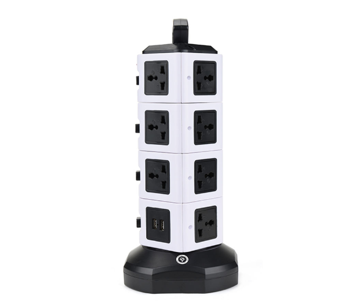 Universal Vertical Multi Socket Electrical Tower Extension Outlet with USB Ports - White - Zoom Image 2