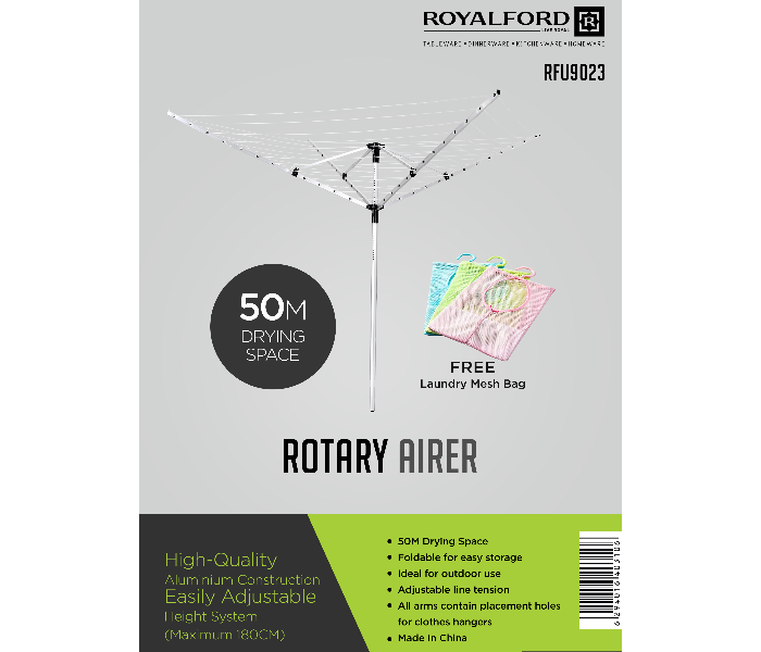 Royalford RFU9023 50 Meter Rotary Airer Cloth Dryer - Grey & Black - Zoom Image 2