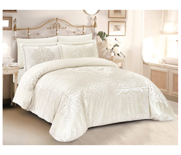 Luxury Six Pieces Royal Jacquard Fabric Comforter Set - White - Zoom Image