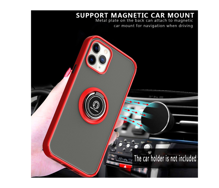 Silicone Soft Edge Mobile Case with Metal Finger Ring Holder Stand for Apple iPhone 12 Pro Max - Red - Zoom Image 3