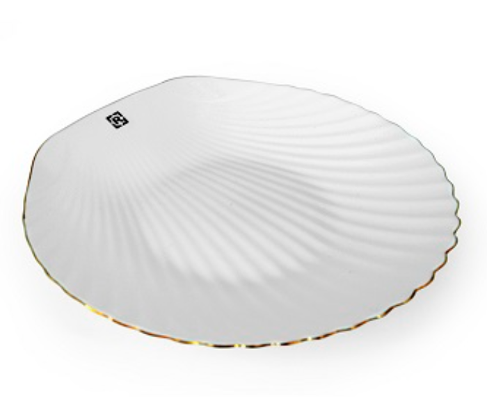 Royalford RF8842 10.5-inch Opal Ware Dinner Plate with Shell Gold Rim - Zoom Image