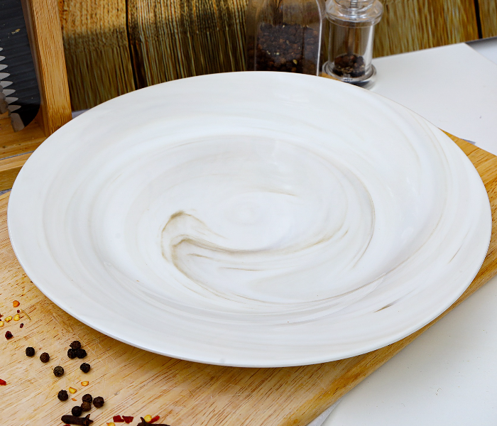 RoyalFord RF9246 10.5-inch New Bone Marble Dinner Plate - White & Brown - Zoom Image 1