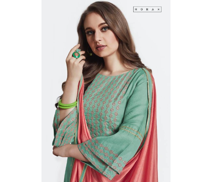 Semi Casual N1007 Party Wear Fully Stitched Silk Top Bottom and Dupatta - Green - Zoom Image 2