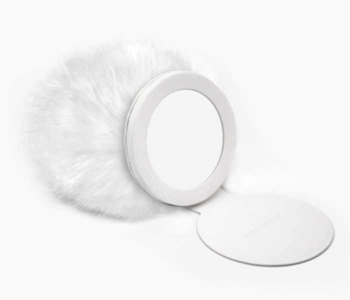 Power Pom Pom Fur Bag Charm and Portable Charger 2000mAh - Faux White - Zoom Image