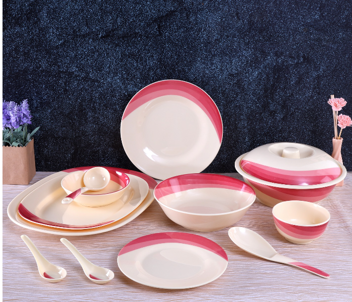 Royalford RF8102  64 Pieces Ribble Designed Melamine Ware Dinner Set - Ivory & Orange - Zoom Image 1