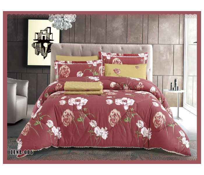 Dual Faces Flower Design King Size Two Sided Cotton Comforter Set - Red - Zoom Image