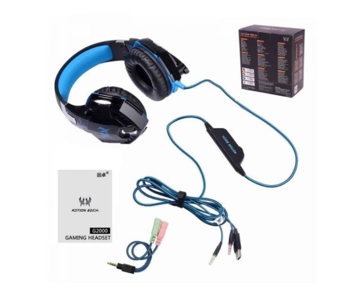 Kotion Each G2000 Over-Ear Wired Headset With Mic - Black and Blue - Zoom Image 3