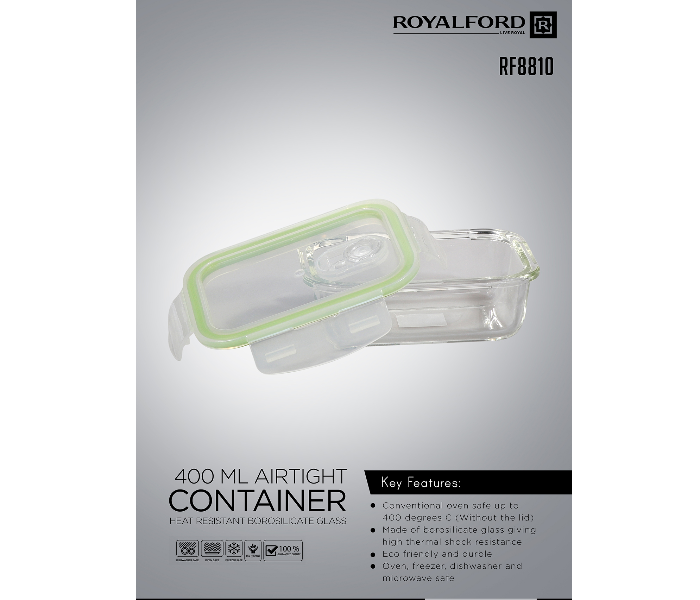 Royalford RF8810 Glass Airtight Container - 400ml, Clear & Green - Zoom Image 4