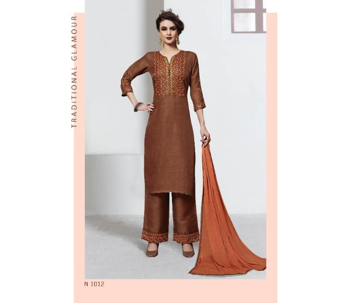 Semi Casual N1012 Party Wear Fully Stitched Silk Top Bottom and Dupatta -Brown - Zoom Image 2