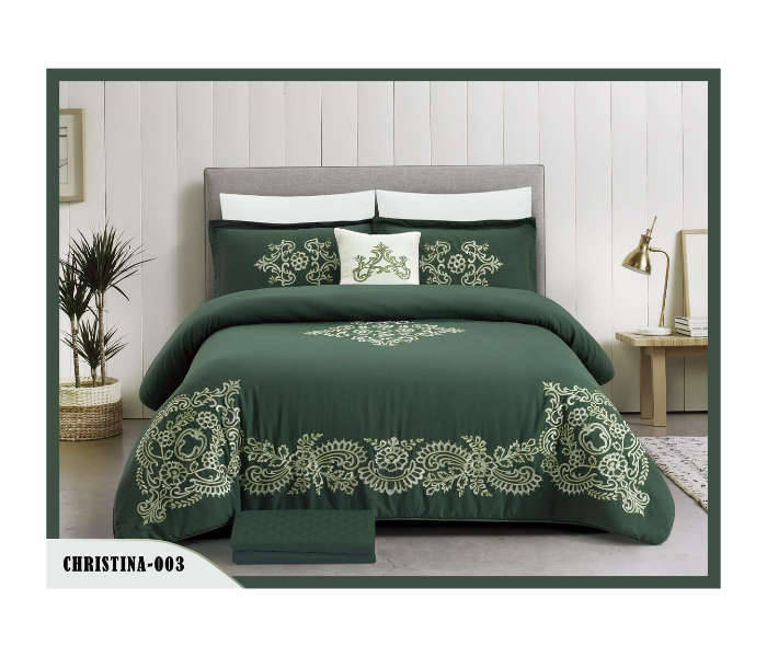 Unique Home 6 Pieces Decorative Embroidery King Comforter - Green - Zoom Image