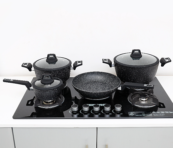 Royalford RF9557 7 Pieces Chef Art Aluminum Cookware Set - Black - Zoom Image 2