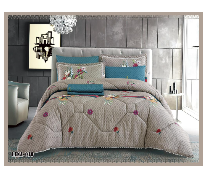 Dual Faces Flower Design King Size Two Sided Cotton Comforter Set - Grey and Blue - Zoom Image