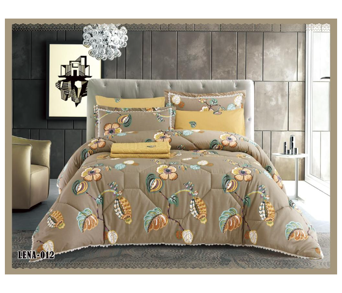 Dual Faces Flower Design King Size Two Sided Cotton Comforter Set - Brown - Zoom Image