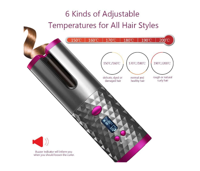 Cordless Rechargeable Auto Curling Iron Hair Curlers - Black and Purple - Zoom Image 2