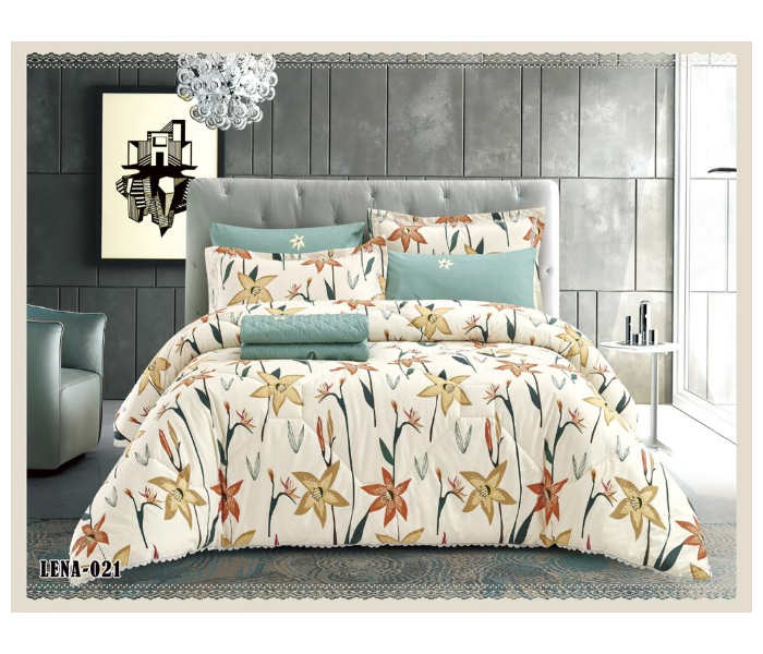 Dual Faces Flower Design King Size Two Sided Cotton Comforter Set - Light Brown - Zoom Image