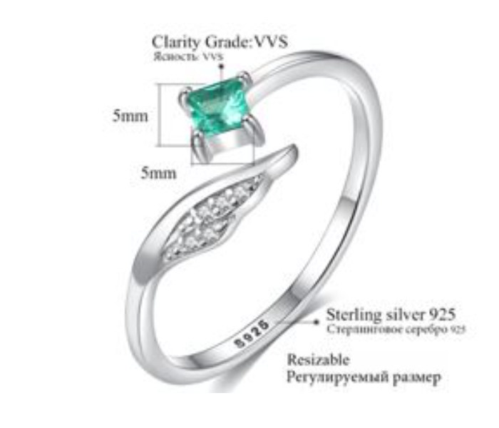 Trendy Adjustable Ring Gemstone Open Angel Wing Shape 925 Sterling Silver for Women - Zoom Image 2