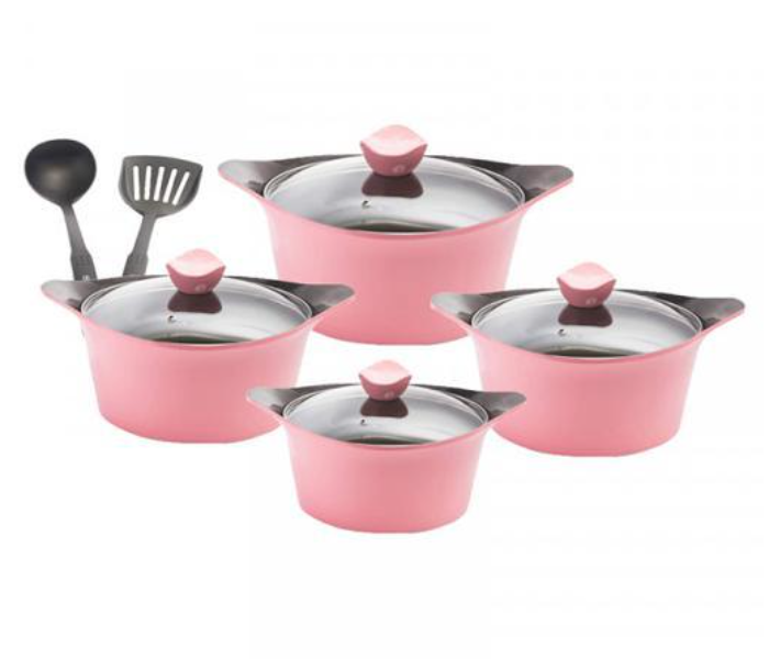 Royalford RF9385 8 Pcs Aluminium Korean Cookware Set- Pink - Zoom Image